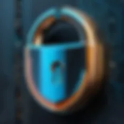 An illustration depicting the concept of cybersecurity with a digital lock