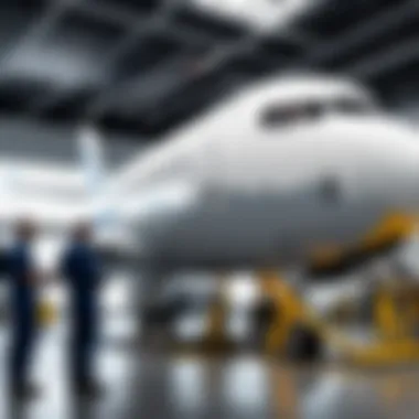 Aircraft in maintenance with technicians assessing systems