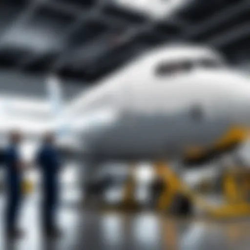 Aircraft in maintenance with technicians assessing systems
