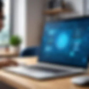 User Experience with Laptop Security Software A user engaging with security software on a laptop in a home office setting.