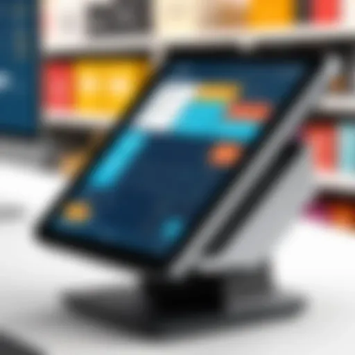 A sleek POS terminal displaying sales analytics.
