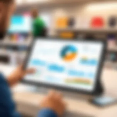 Retail Analysis on Tablet A retail professional analyzing sales reports on a tablet.