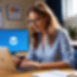 A teacher using Dropbox on a laptop in a classroom.