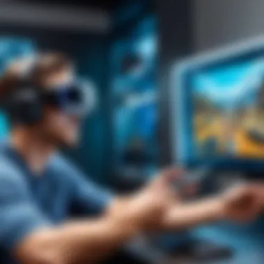 AR Gaming Experience A user immersed in a gaming experience enhanced by augmented reality technology