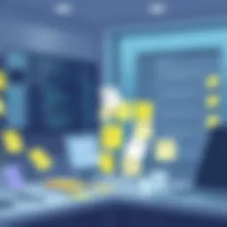 Digital representation of cloud-based sticky notes enhancing productivity in a workspace