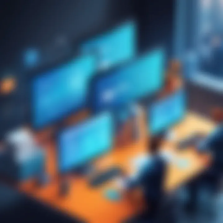 Illustration of a service team utilizing ERP software for client interactions