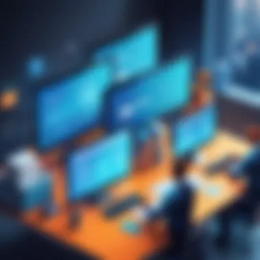 Service Team Leveraging ERP Software Illustration of a service team utilizing ERP software for client interactions