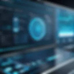 A futuristic software interface showcasing advanced analytics