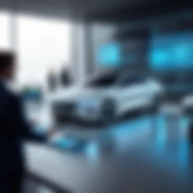 Future Trends in Dealership Management A futuristic concept depicting integration of AI and technology in dealership management.