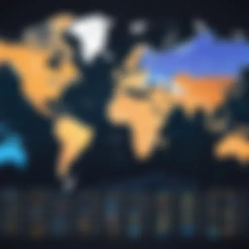 Global map highlighting major cryptocurrency exchanges