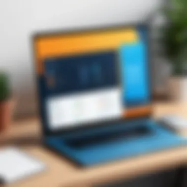 The Modern Workspace for Payroll Management A modern workspace featuring remote payroll software on a laptop screen