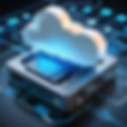 Illustration of digital data being securely stored in the cloud