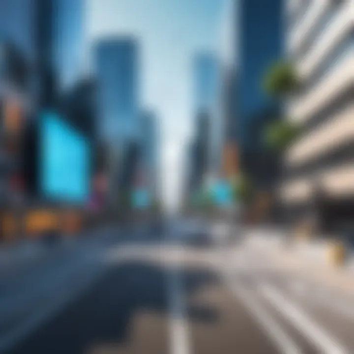 A visualization of object detection in a complex urban environment using computer vision technology.